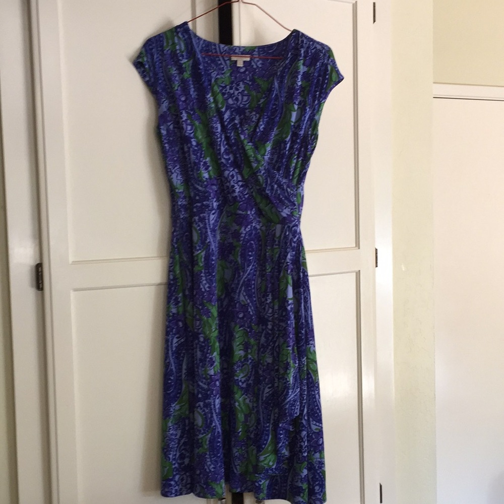Purple with green paisley print dress